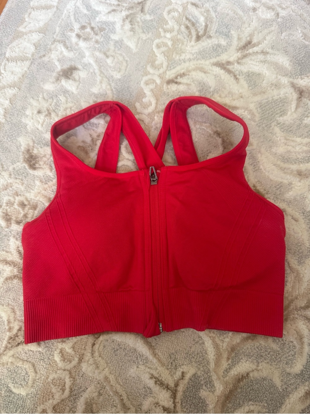 Red Zip-Front Women’s Sports Bra Top